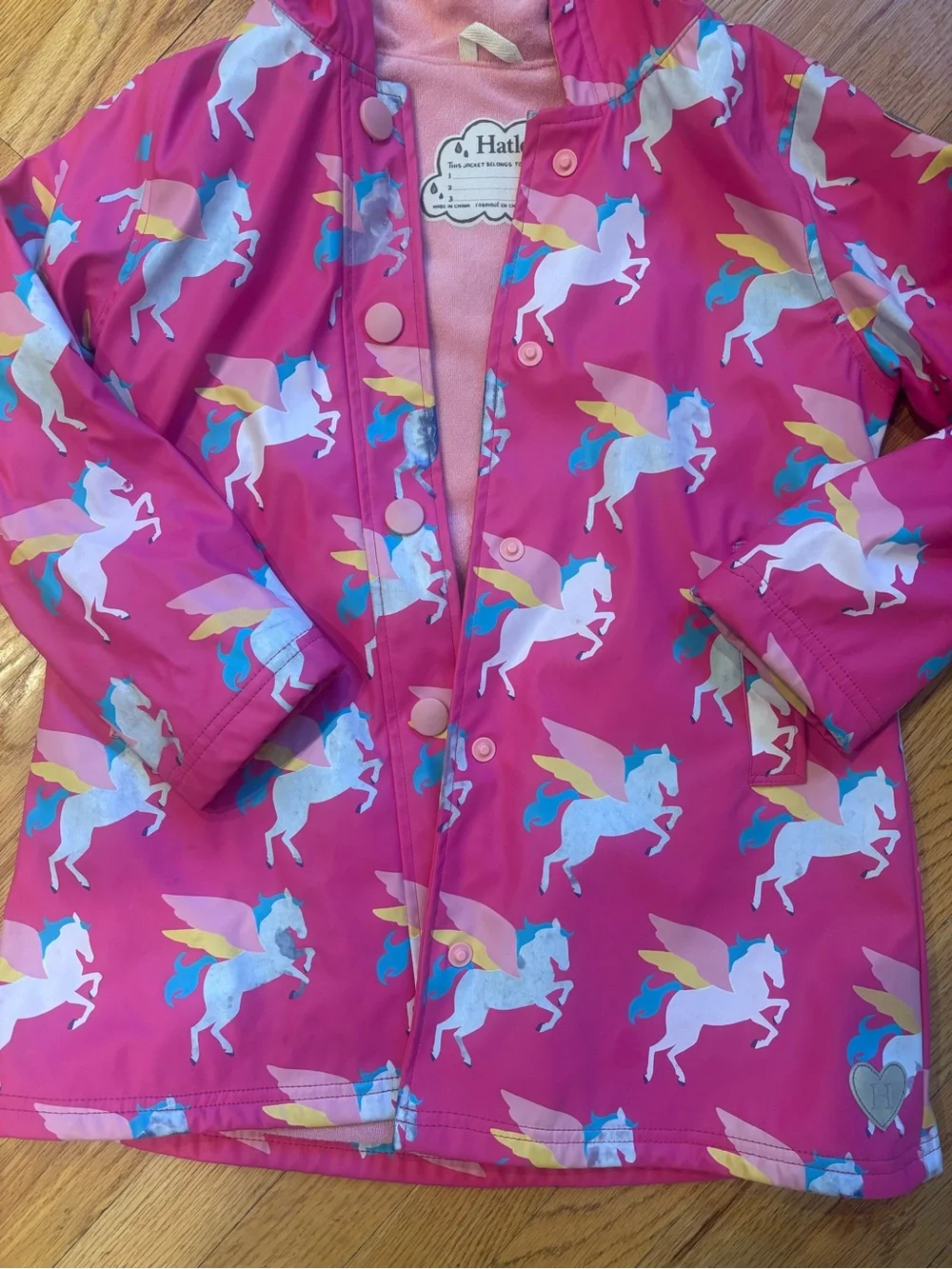 Hatley Girls' Pink Unicorn Hooded Raincoat - Sz 7Y